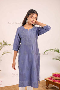 Aashi Pure Chanderi Kurti- Navy Blue