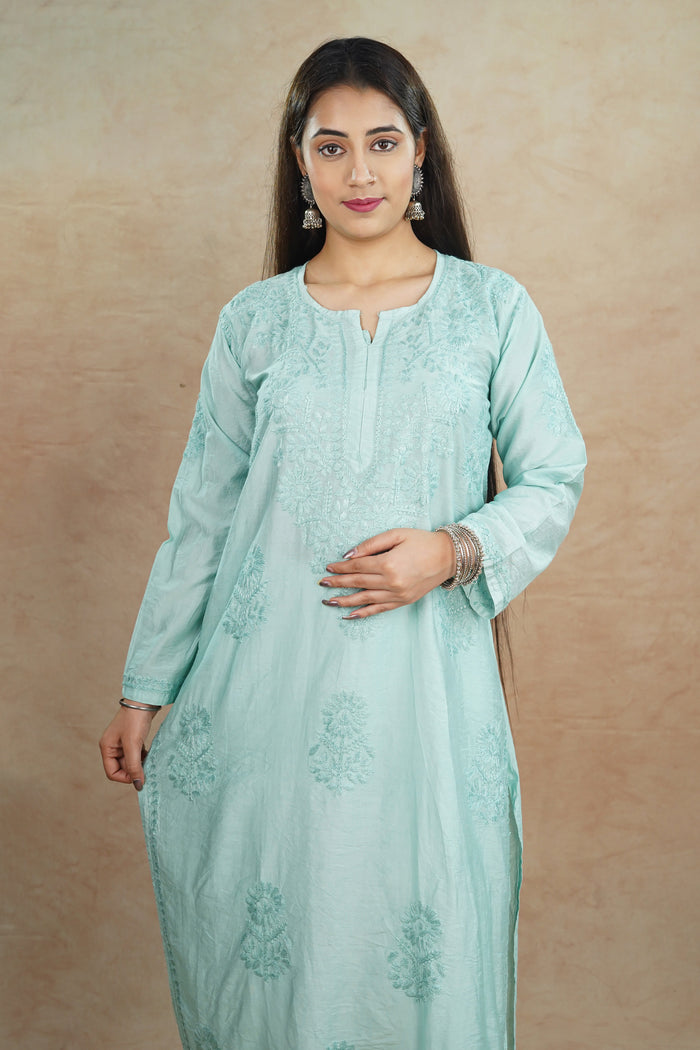 Trisha Chanderi Cotton Kurti- Green