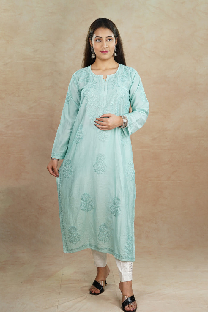 Trisha Chanderi Cotton Kurti- Green