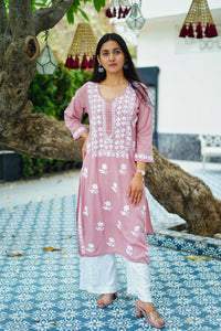 Seher Rayon Cotton Kurti- Pink