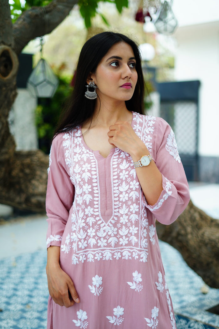 Seher Rayon Cotton Kurti- Pink