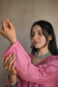 Tara Chanderi Cotton Angarakha Kurti- Pink