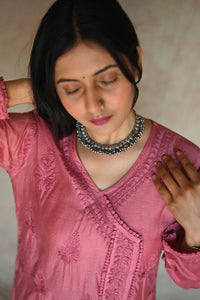 Tara Chanderi Cotton Angarakha Kurti- Pink