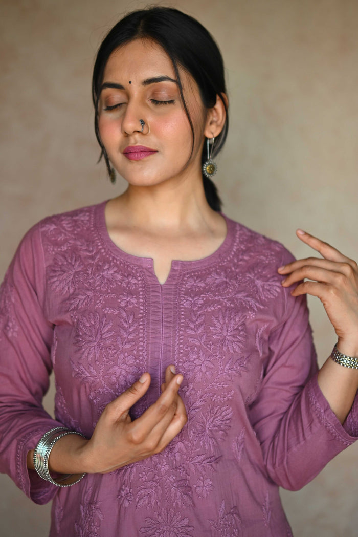 Safar Mulmul Cotton Kurti- Purple