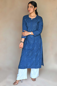 Safar Mulmul Cotton Kurti- Navy Blue