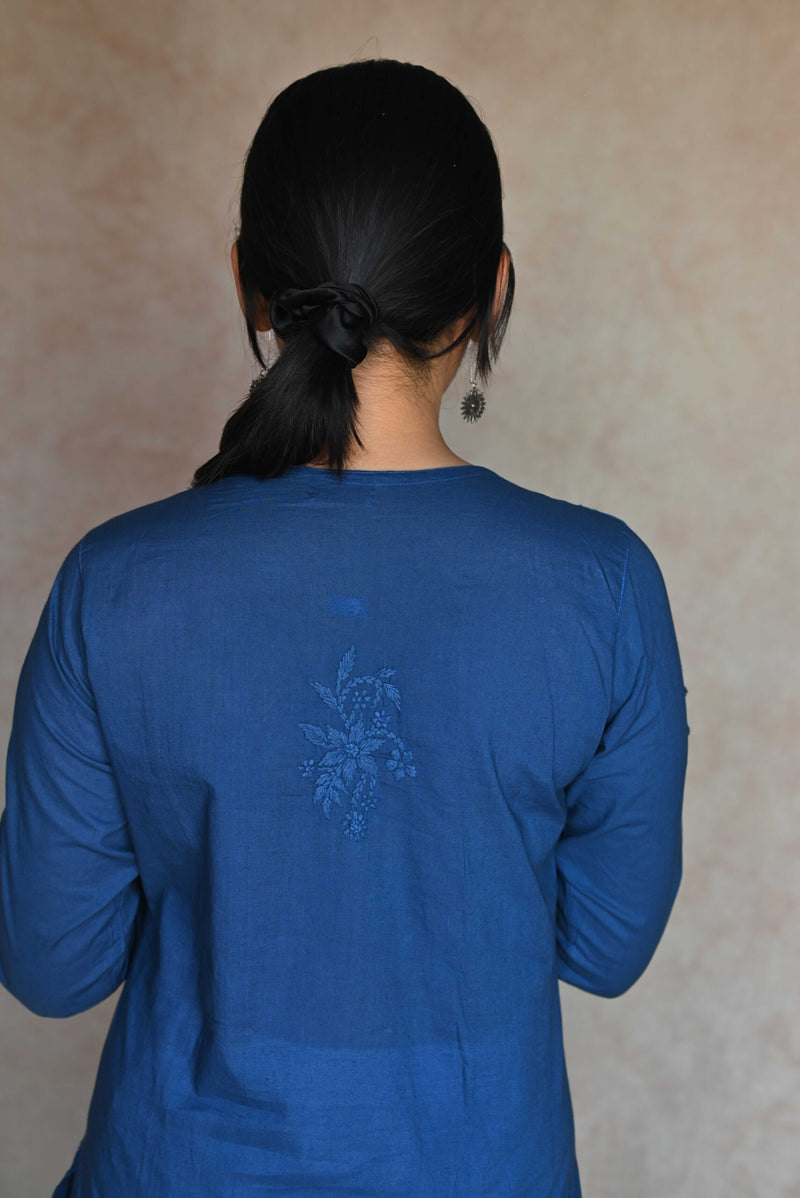 Safar Mulmul Cotton Kurti- Navy Blue