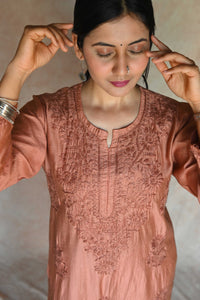 Trisha Chanderi Cotton Kurti- Rust