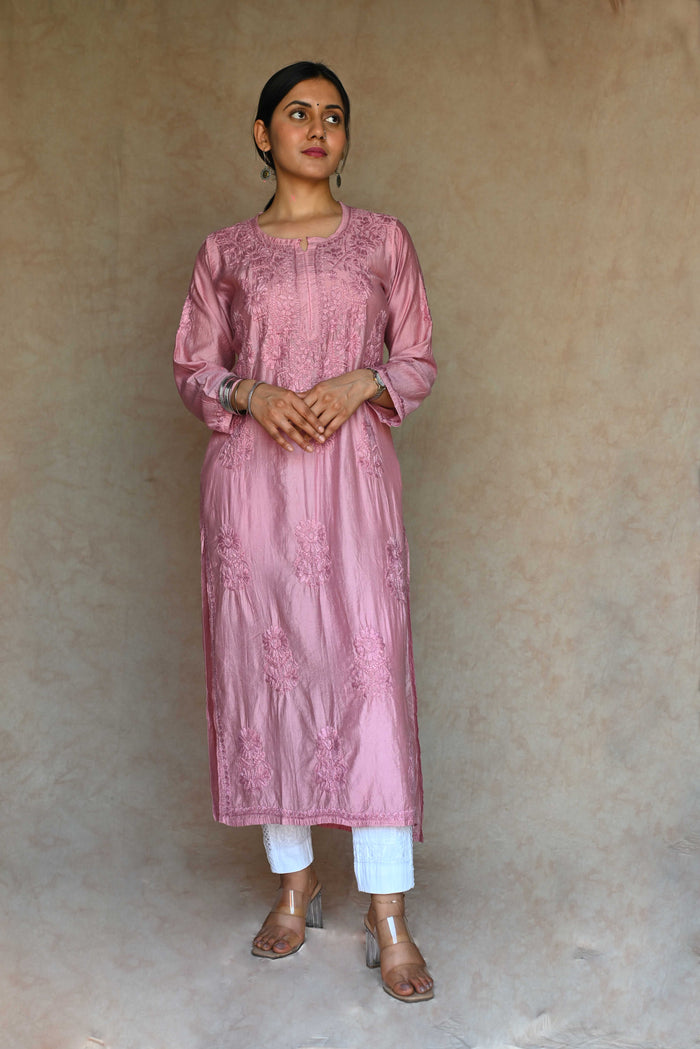 Trisha Chanderi Cotton Kurti- Pink