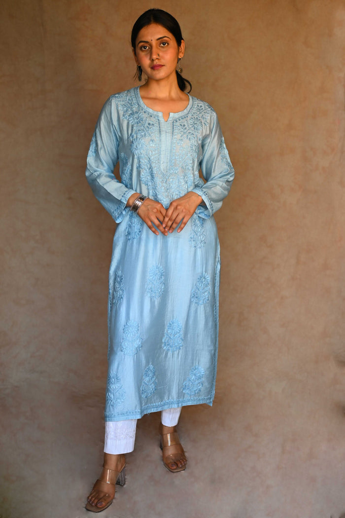 Trisha Chanderi Cotton Kurti- Blue