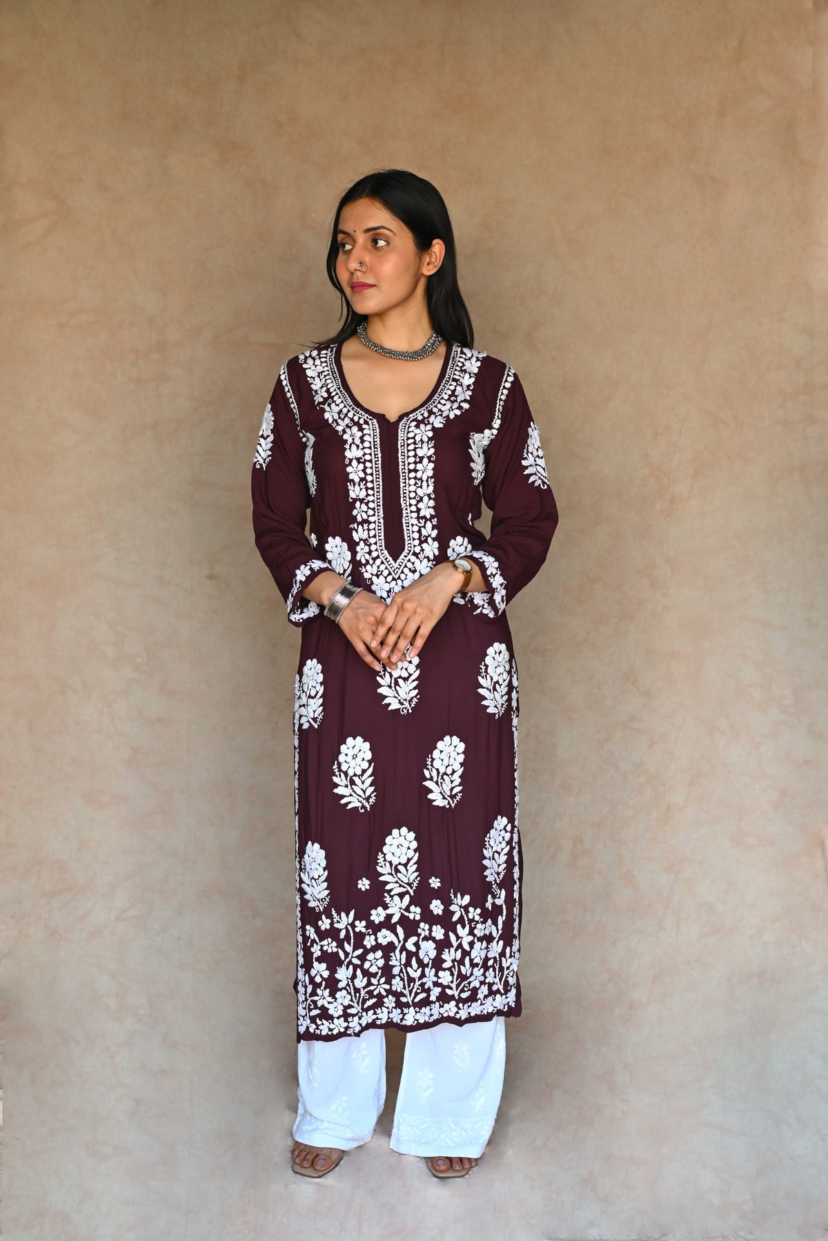 Naaz Pure Modal Kurti- Wine