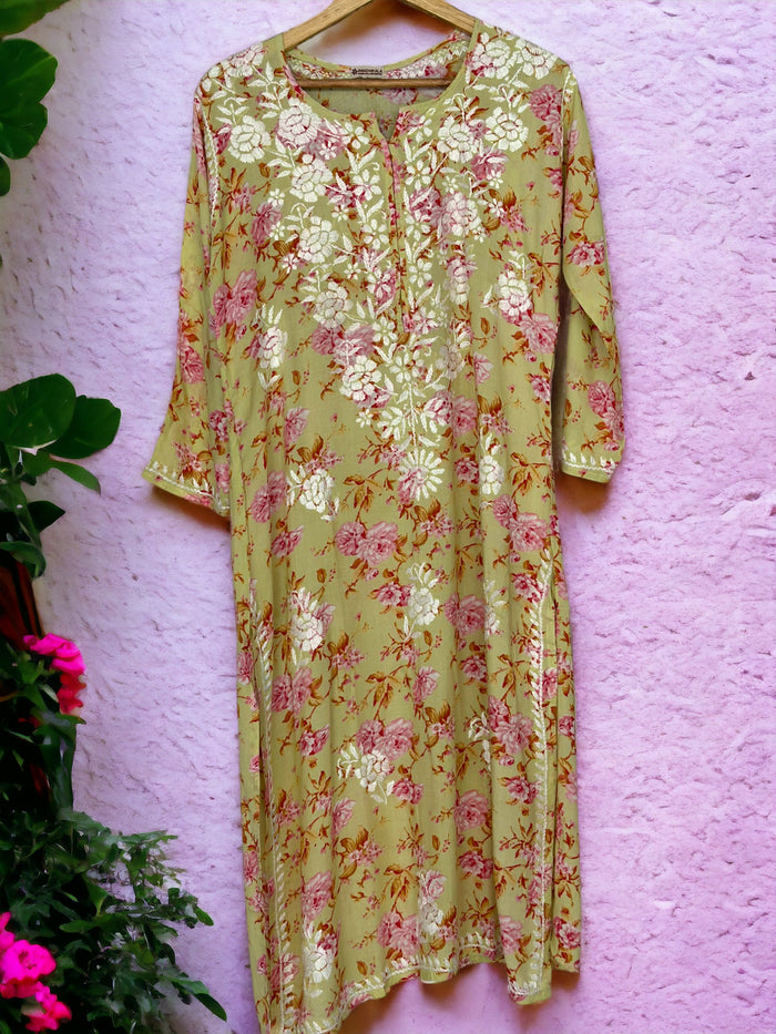 Bahara Pure Muslin Printed Kurti- Green