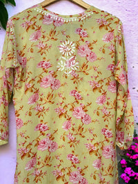 Bahara Pure Muslin Printed Kurti- Green