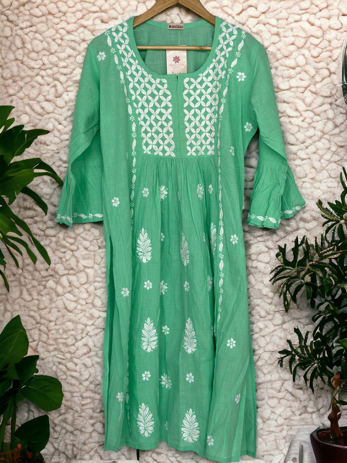 Ghazal Khadi Cotton Kurti- Green