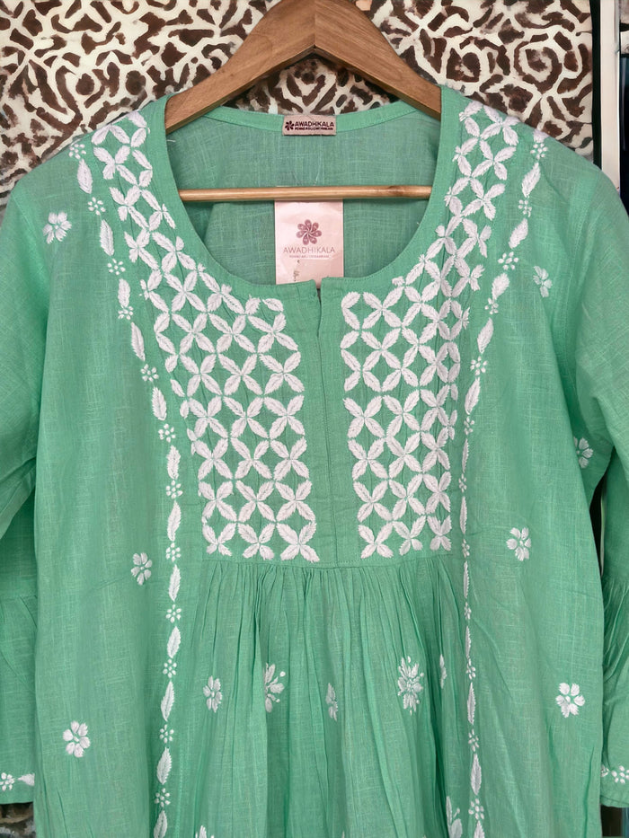 Ghazal Khadi Cotton Kurti- Green