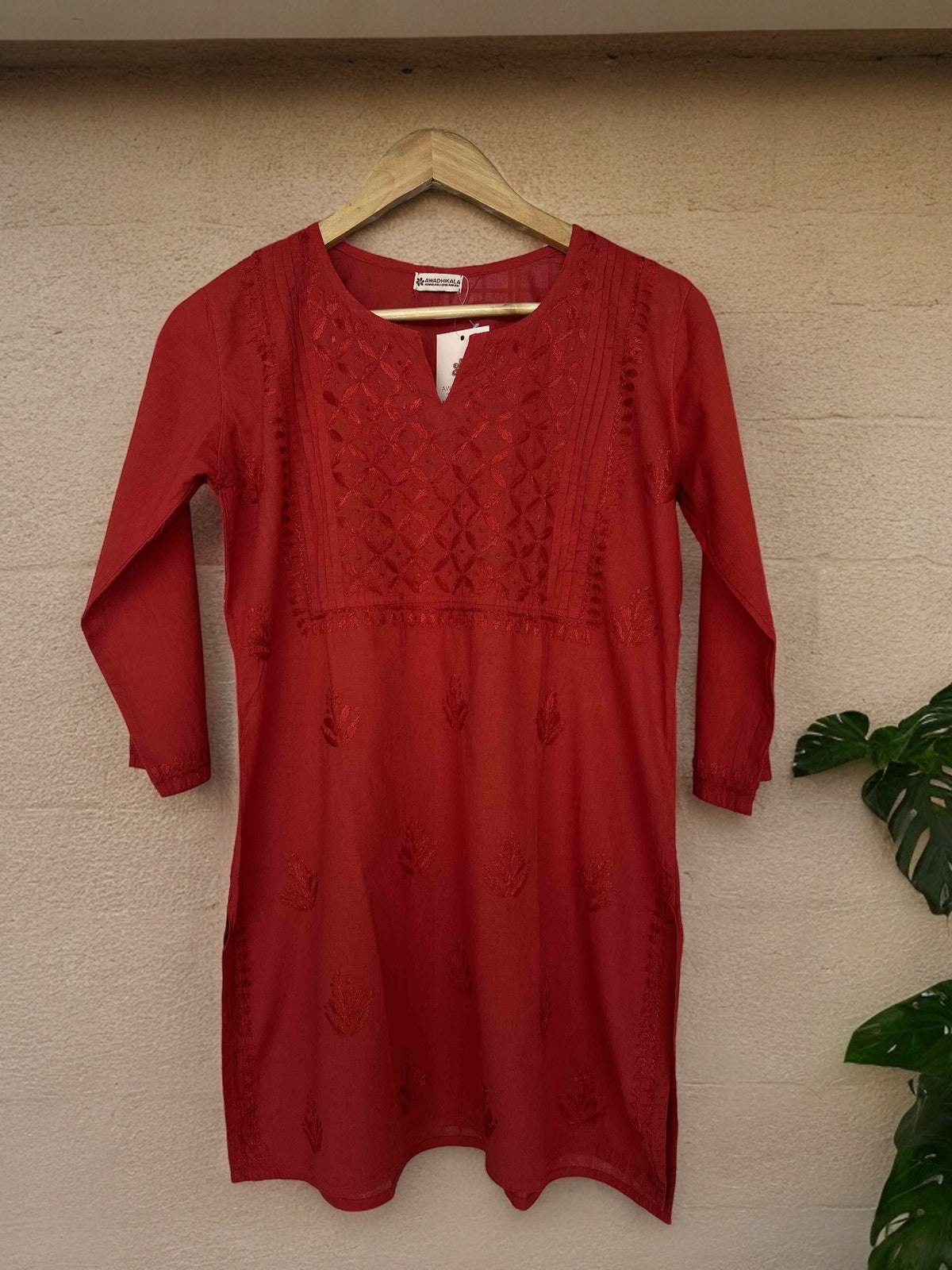 Abiya Pure Cotton Short Kurti- Red