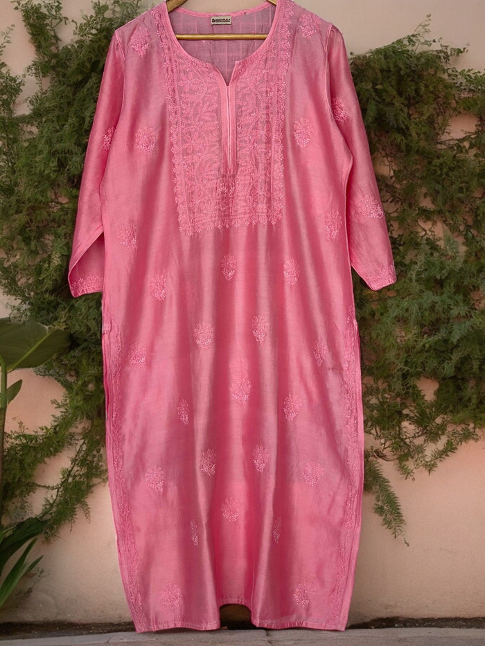 Aashi Pure Chanderi Kurti- Pink