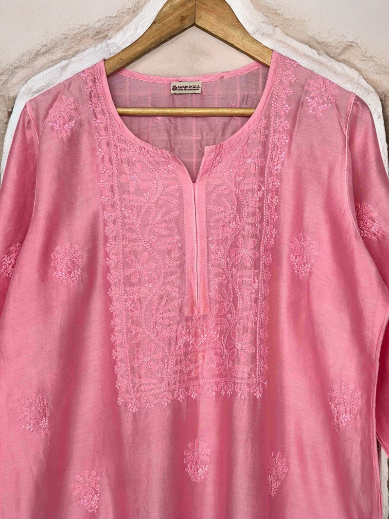 Aashi Pure Chanderi Kurti- Pink