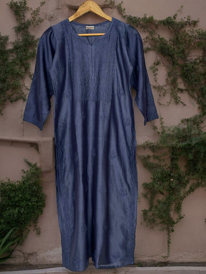 Aashi Pure Chanderi Kurti- Navy Blue