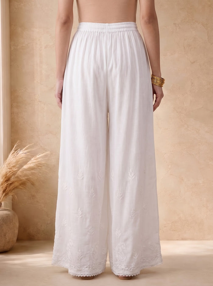 Inira Rayon Cotton Wide Palazzo- White