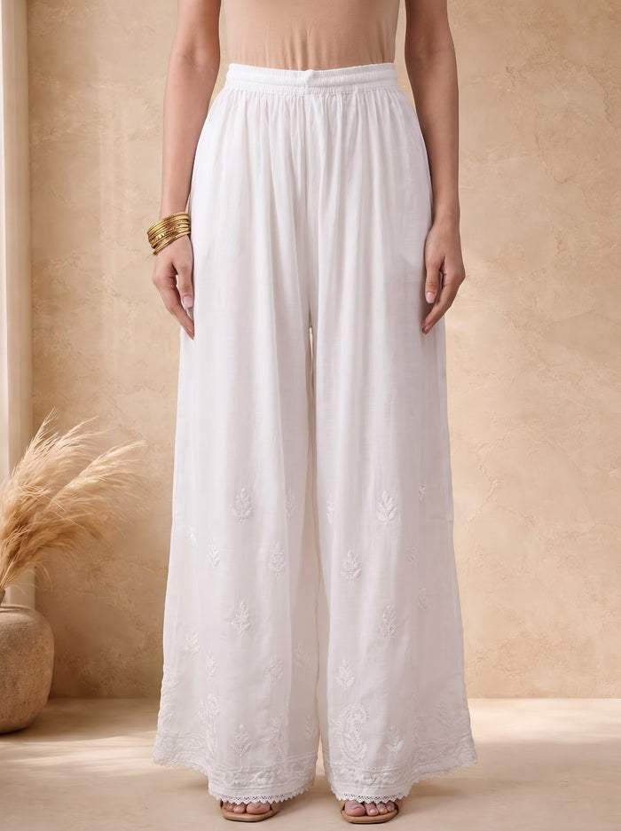 Inira Rayon Cotton Wide Palazzo- White