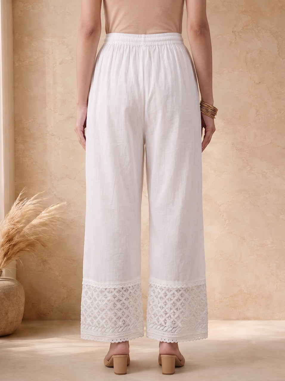 Leena Pure Cotton Palazzo- White