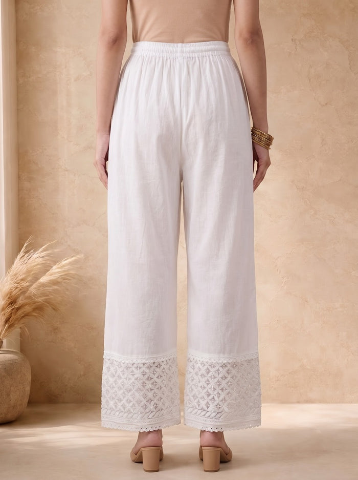 Leena Pure Cotton Palazzo- White