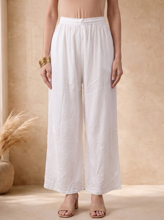 Niharika Rayon Palazzo- White